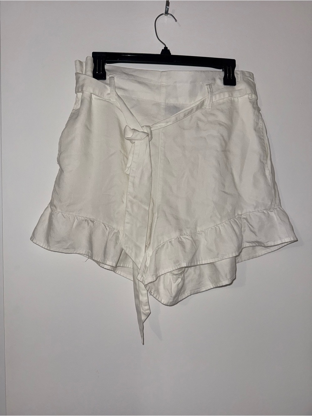 Saks Fifth Avenue White High-Waist Ruffle Hem Tie Shorts
